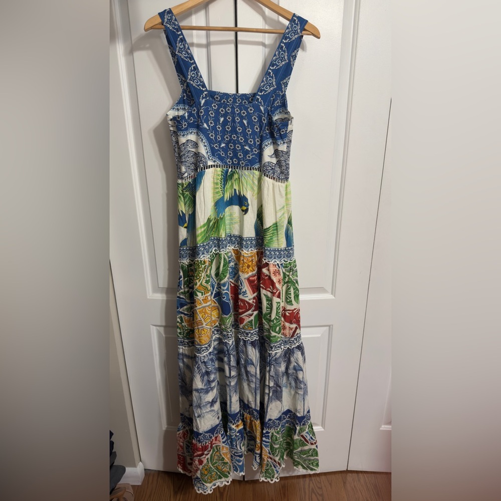 Farm Rio Tropical Tiered Maxi Linen Dress .. Size M .. Very Good Condition - Picture 2 of 3
